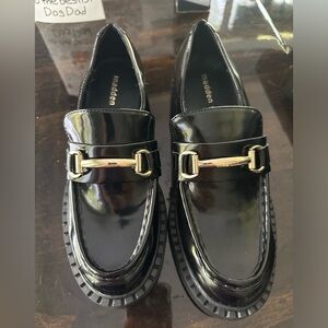 Madden Girl Black Loafers with Gold Accent
